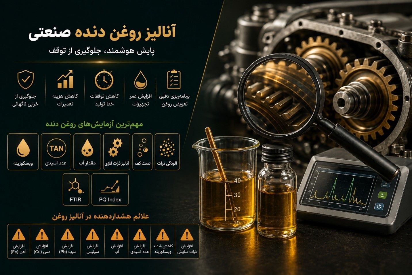 آنالیز روغن دنده صنعتی برای پایش وضعیت گیربکس